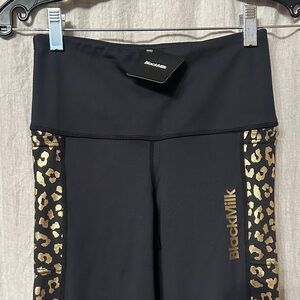 BlackMilk Black Leggings with Gold Leopard Accents